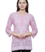 Pink embroidered brasso chiffon tops