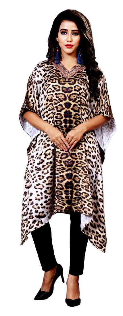 Justkartit Women'S Digital Printed Satin Silk Short Kaftans Kurta 