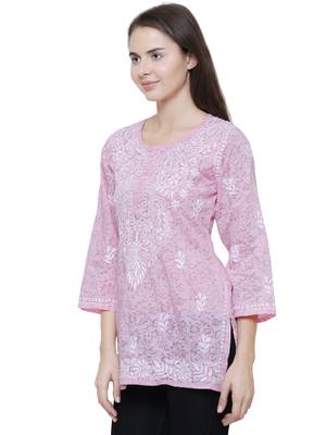 Pink embroidered brasso chiffon tops 3