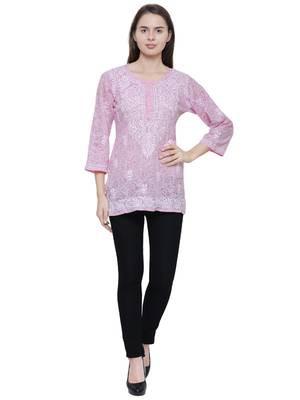 Pink embroidered brasso chiffon tops 5