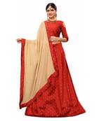 Designer Red Tafeta Silk Semi Stitched Lehenga With Unstitched Choli & Dupatta