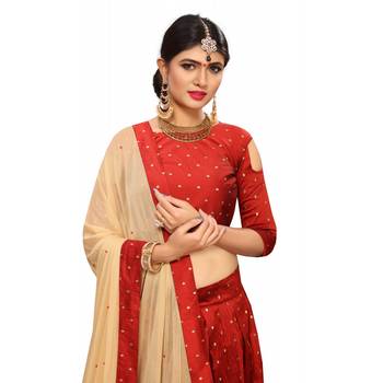 Designer Red Tafeta Silk Semi Stitched Lehenga With Unstitched Choli & Dupatta 2