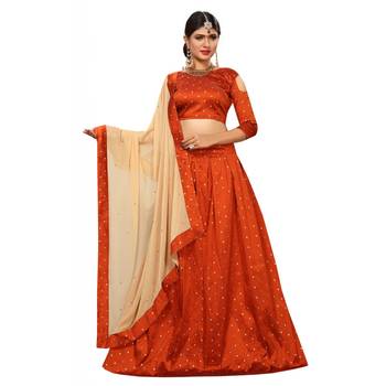 Designer Orange  Tafeta Silk Semi Stitched Lehenga With Unstitched Choli & Dupatta 1