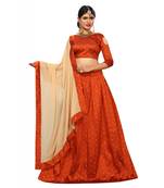 Designer Orange  Tafeta Silk Semi Stitched Lehenga With Unstitched Choli & Dupatta