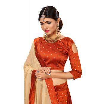 Designer Orange  Tafeta Silk Semi Stitched Lehenga With Unstitched Choli & Dupatta 2