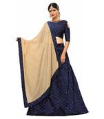 Designer Navy Blue Tafeta Silk Semi Stitched Lehenga With Unstitched Choli & Dupatta