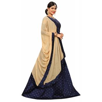 Designer Navy Blue Tafeta Silk Semi Stitched Lehenga With Unstitched Choli & Dupatta 2