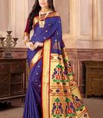 Blue Hand Woven Silk Blend Saree With Blouse