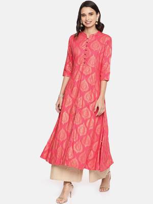 Coral printed viscose rayon ethnic kurtis 1