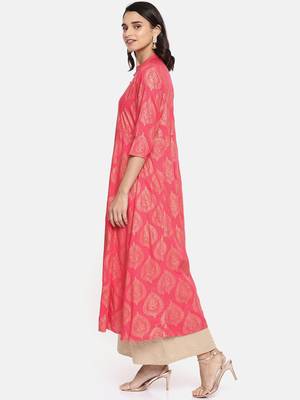 Coral printed viscose rayon ethnic kurtis 4