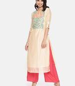 Beige embroidered chanderi ethnic kurtis