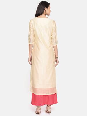 Beige embroidered chanderi ethnic kurtis 3