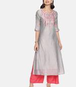 Grey embroidered chanderi ethnic kurtis
