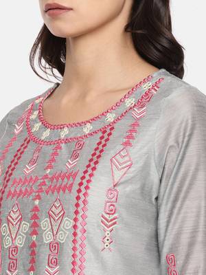 Grey embroidered chanderi ethnic kurtis 2