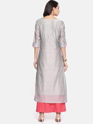 Grey embroidered chanderi ethnic kurtis 3