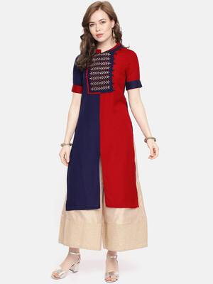 Royal blue embroidered viscose rayon ethnic kurtis 1