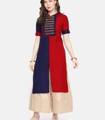 Royal blue embroidered viscose rayon ethnic kurtis
