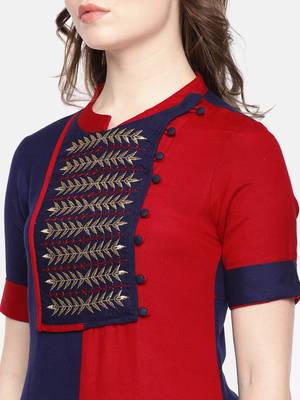 Royal blue embroidered viscose rayon ethnic kurtis 2