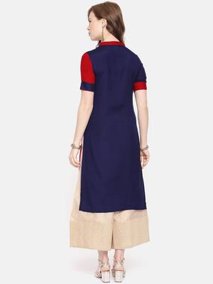 Royal blue embroidered viscose rayon ethnic kurtis 3
