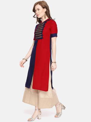 Royal blue embroidered viscose rayon ethnic kurtis 4