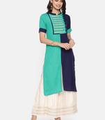 Turquoise embroidered viscose rayon ethnic kurtis