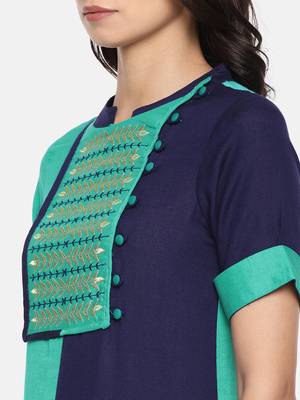 Turquoise embroidered viscose rayon ethnic kurtis 2