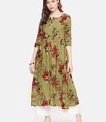 Green printed viscose rayon ethnic kurtis