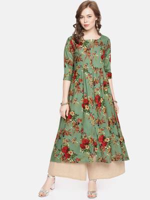 Emerald printed viscose rayon ethnic kurtis 1