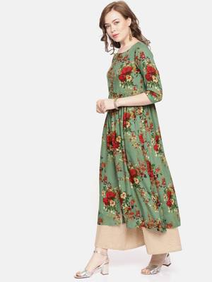 Emerald printed viscose rayon ethnic kurtis 4