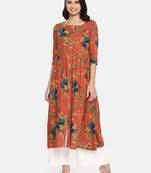 Orange printed viscose rayon ethnic kurtis