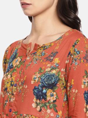 Orange printed viscose rayon ethnic kurtis 2