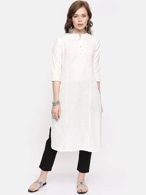 White plain cotton ethnic kurtis 1