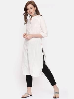 White plain cotton ethnic kurtis 4
