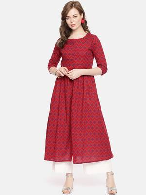 Red printed cotton ethnic kurtis 1