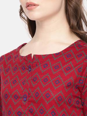 Red printed cotton ethnic kurtis 2