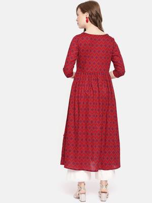 Red printed cotton ethnic kurtis 3
