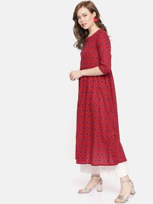 Red printed cotton ethnic kurtis 4