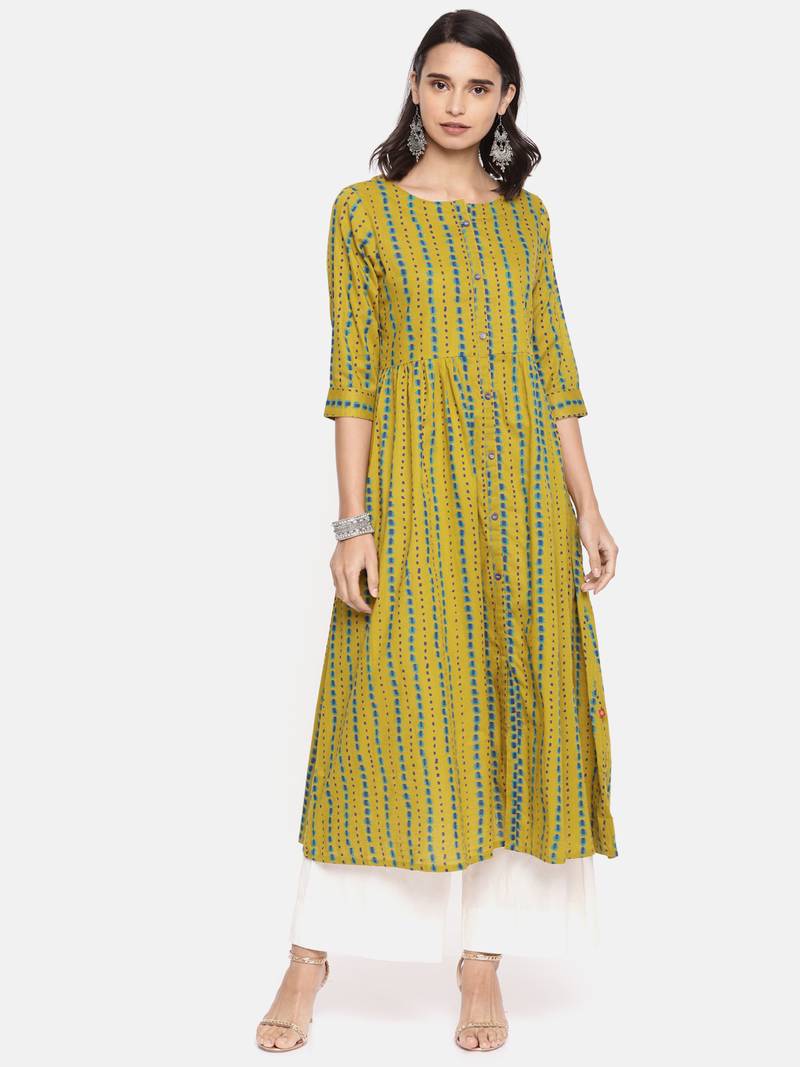 Mustard printed cotton ethnic kurtis Alena 2946331