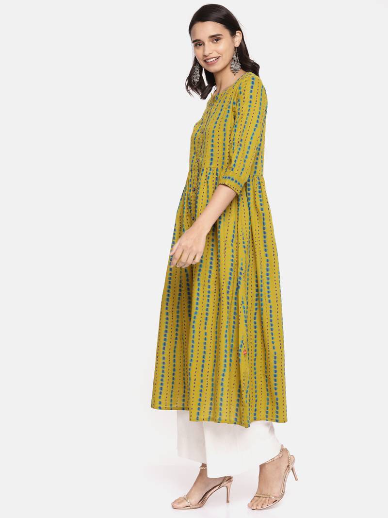 Mustard printed cotton ethnic kurtis Alena 2946331