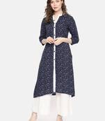 Navy blue printed viscose rayon ethnic kurtis
