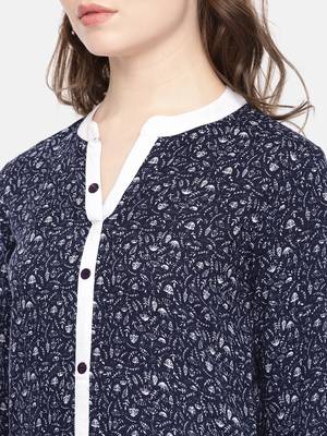 Navy blue printed viscose rayon ethnic kurtis 2