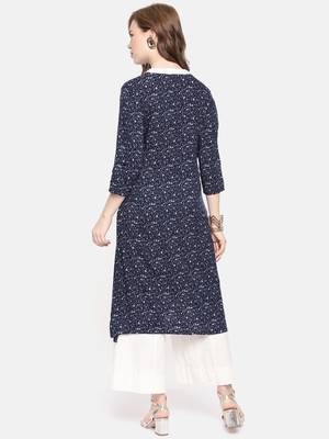 Navy blue printed viscose rayon ethnic kurtis 3