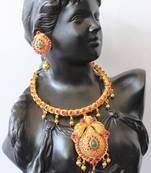 Gorgeous Goldtone Semiprecious Ruby Necklace Set