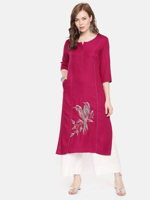 Wine embroidered viscose rayon ethnic kurtis 1