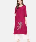 Wine embroidered viscose rayon ethnic kurtis