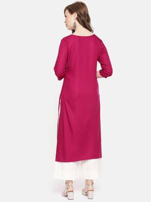 Wine embroidered viscose rayon ethnic kurtis 3