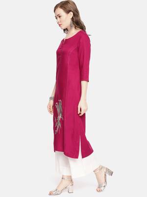 Wine embroidered viscose rayon ethnic kurtis 4