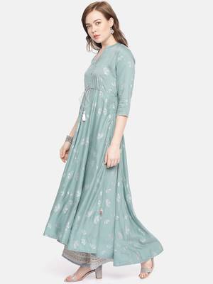 Emerald printed viscose rayon ethnic kurtis 4
