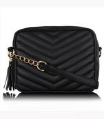 Lychee Bags Black PU Quilted Sling Bag