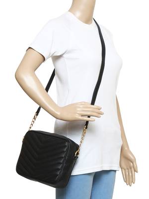 Lychee Bags Black PU Quilted Sling Bag 5
